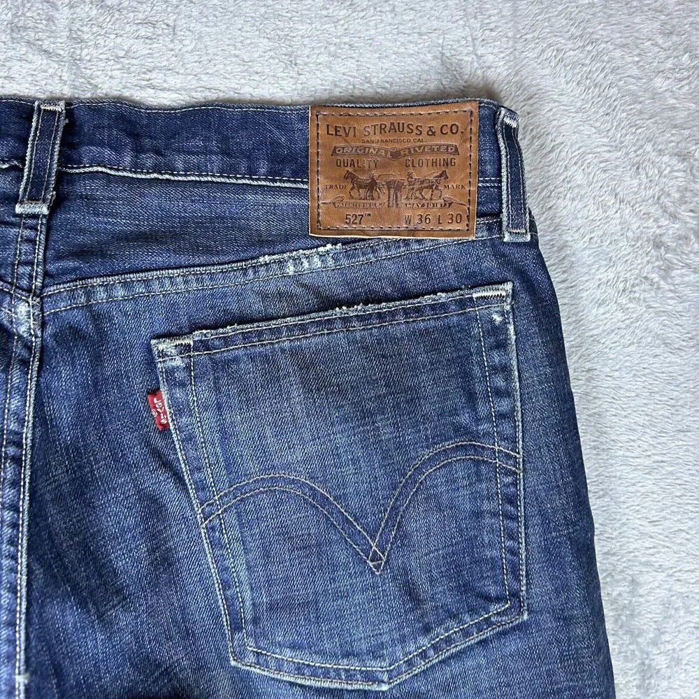 Y2K Levis 527 Low Rise Boot Fit Mens 36x30 (Fits 36x32) Jeans Blue Wash